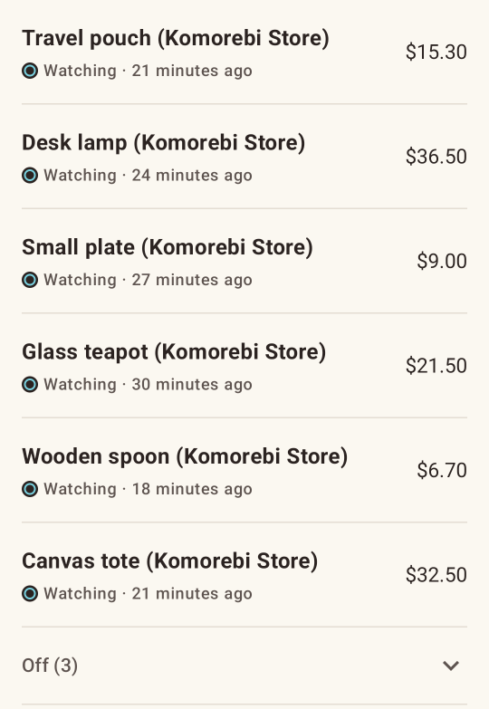 The end of a list of monitors that are on, with Off (3) folded